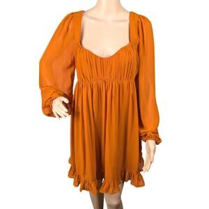 Abercrombie & Fitch Burnt Orange Babydoll Dress M | Ruched Puff Sleeve Coquette